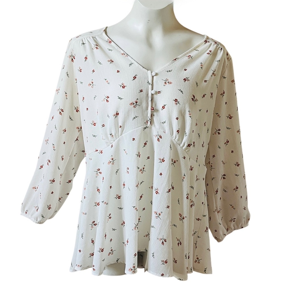 Zenobia Ivory White Smocked Peplum Top Womens 1XL Romantic Cottagecore Boho